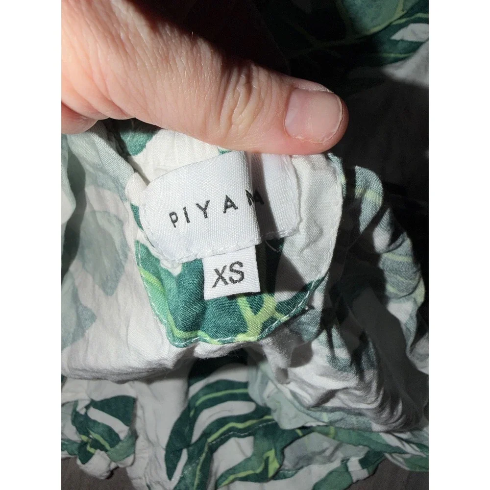 Piyama Womens XS Monstera Leaf Tropical Pajama Set Rayon Cami Shorts Green CR5